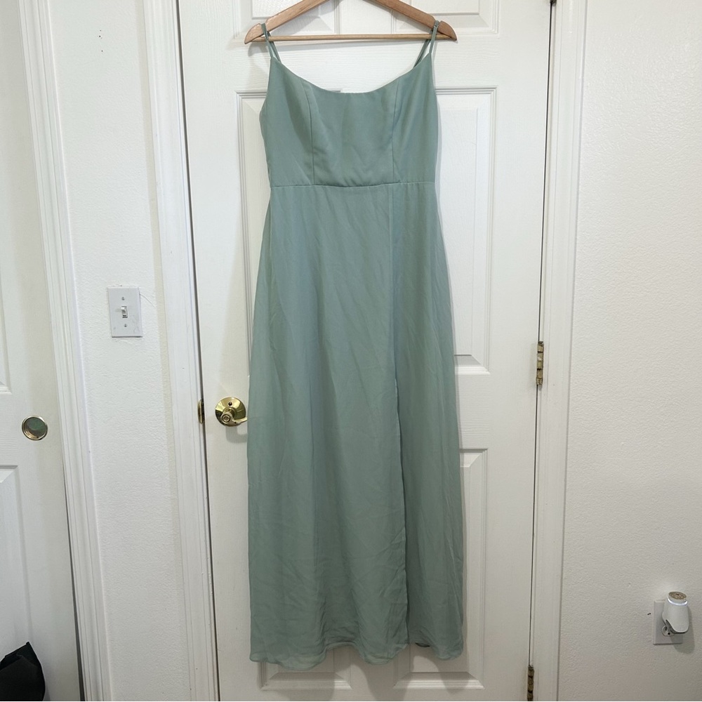 Birdy Grey Dress Womens Medium Green Seaglass Ash Crepe Formal Bridesmaid